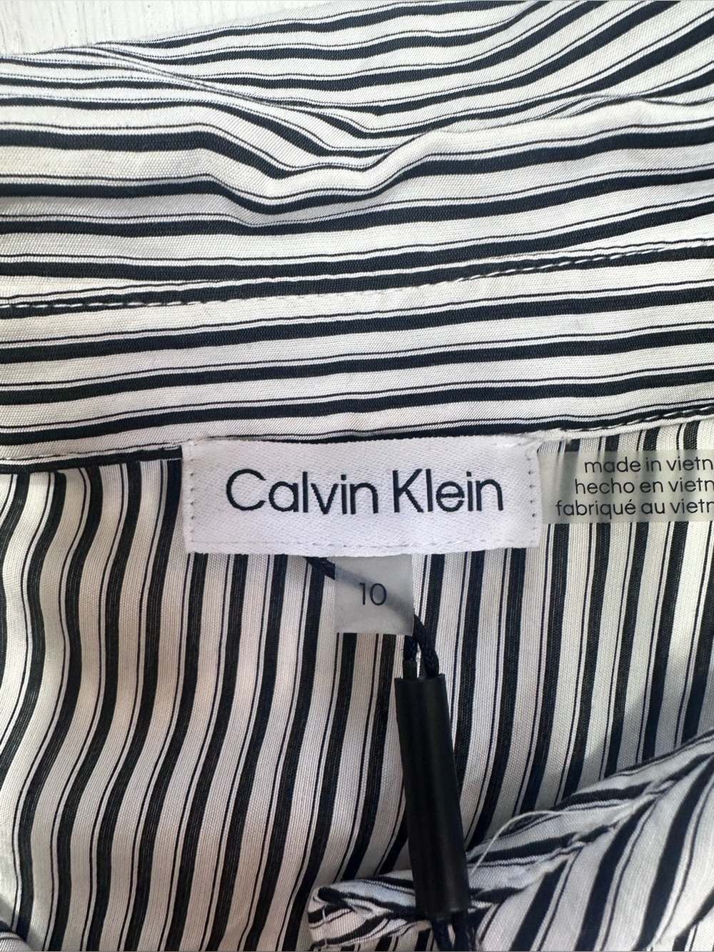 Calvin Klein NWT Women’s Size 10 Black White Stripe Belted Maxi Collared Dress - Picture 9 of 12